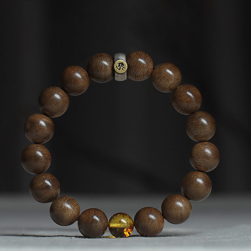 Chinese Zodiac Natal mystic zen Kalimantan Agarwood Red Agate Amber 925 Sterling Silver Bracelet