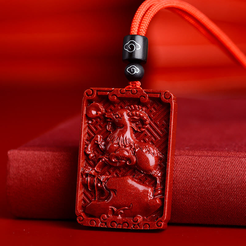 Chinese Zodiac Cinnabar Rectangle Calm Necklace Pendant