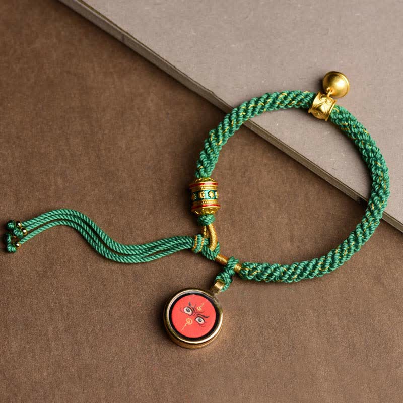 Tibetan Five God Of Wealth Thangka Luck Prayer Wheel Bell Braid String Bracelet