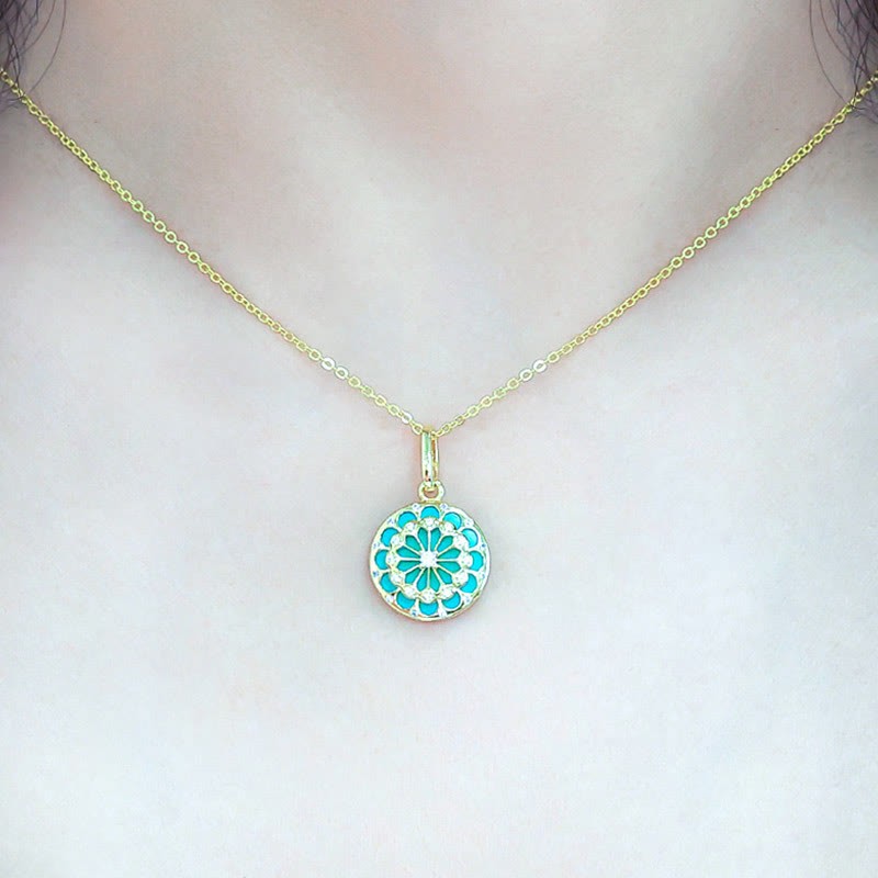 925 Sterling Silver Round Turquoise Zircon Protection Strength Necklace Pendant