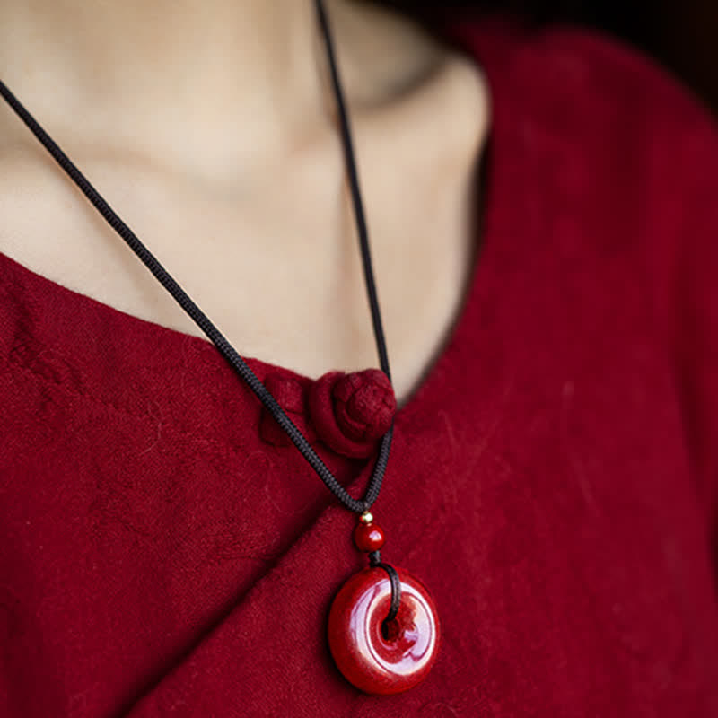 Cinnabar Peace Buckle Calm Blessing Necklace Pendant