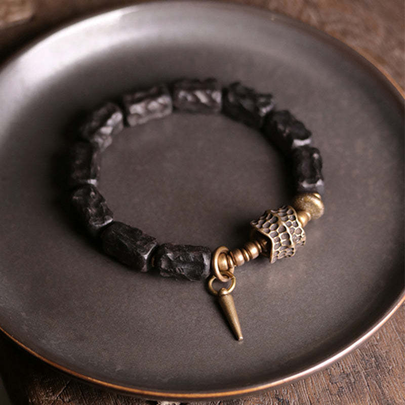 Ebony Wood Copper Balance Protection Couple Bracelet