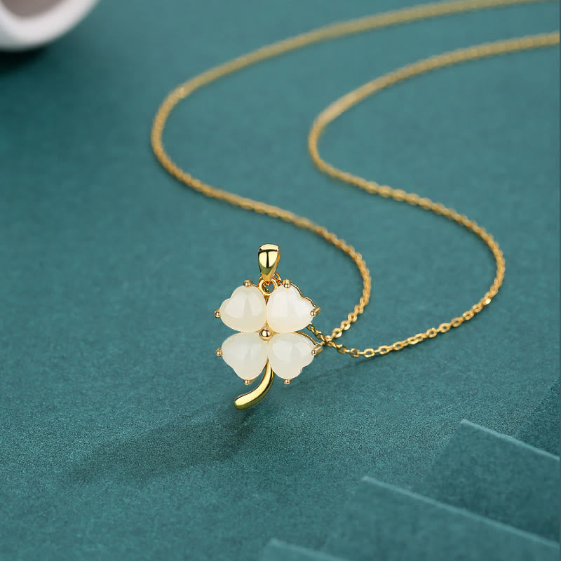Hetian Jade 925 Sterling Silver Four Leaf Clover Necklace Pendant