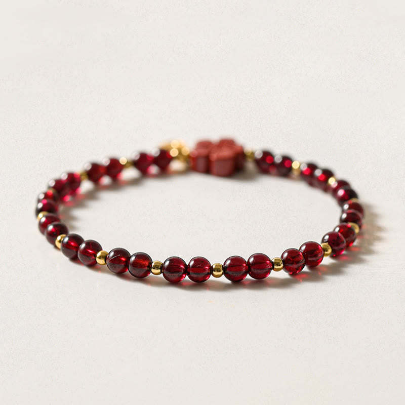 14K Gold Natural Garnet Cinnabar Flower Calm Bracelet