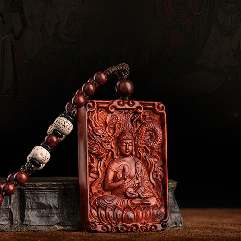 Chinese Zodiac Natal mystic zen Small Leaf Red Sandalwood Protection Necklace Pendant