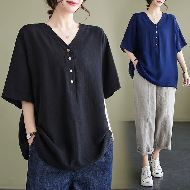 Casual Plain Women's V-Neck Design Half Sleeve Viscose Shirt