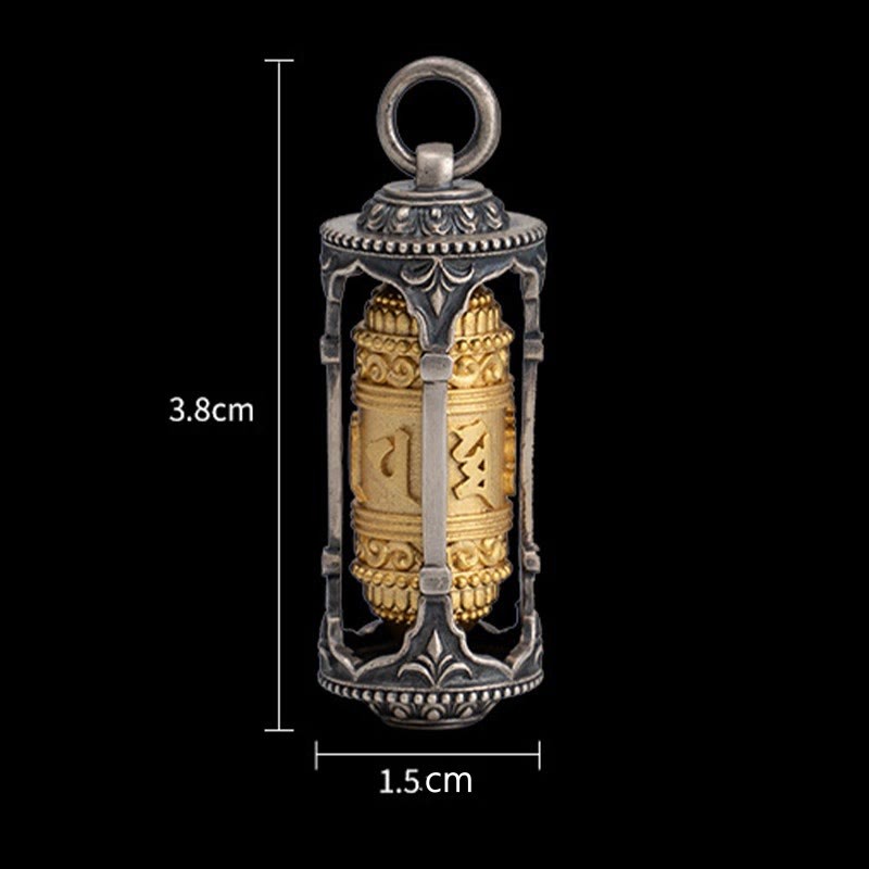 925 Sterling Silver Tibetan Prayer Wheel Om Mani Padme Hum Wisdom Necklace Pendant