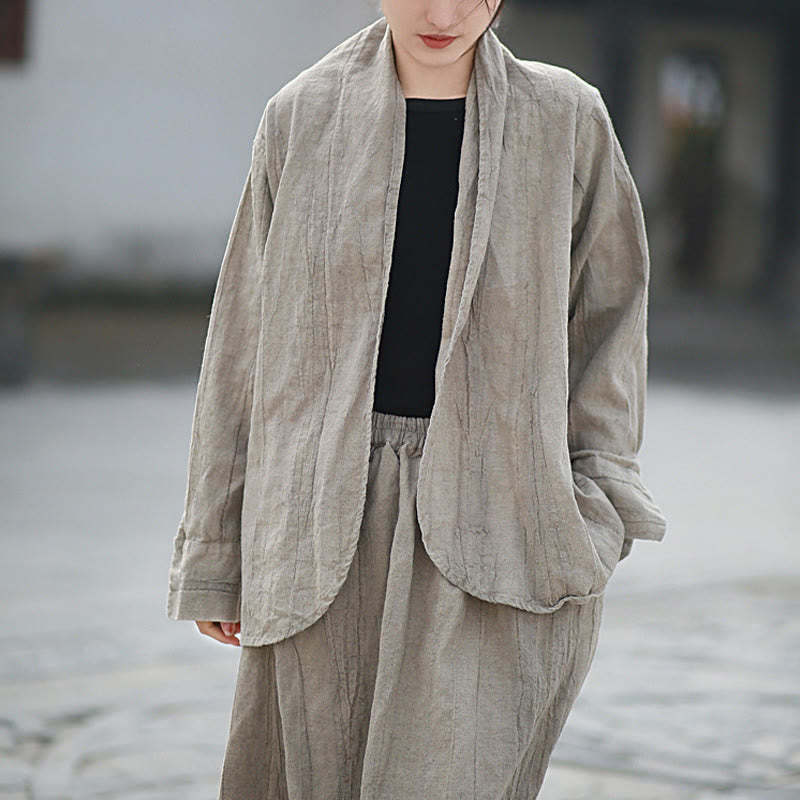 Solid Color Tie Dye Long Sleeve Zen Meditation Open Front Jacket
