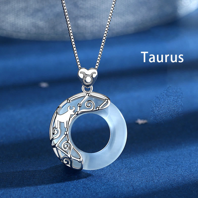 925 Sterling Silver 12 Constellations of the Zodiac Cat's Eye Love Support Necklace Pendant