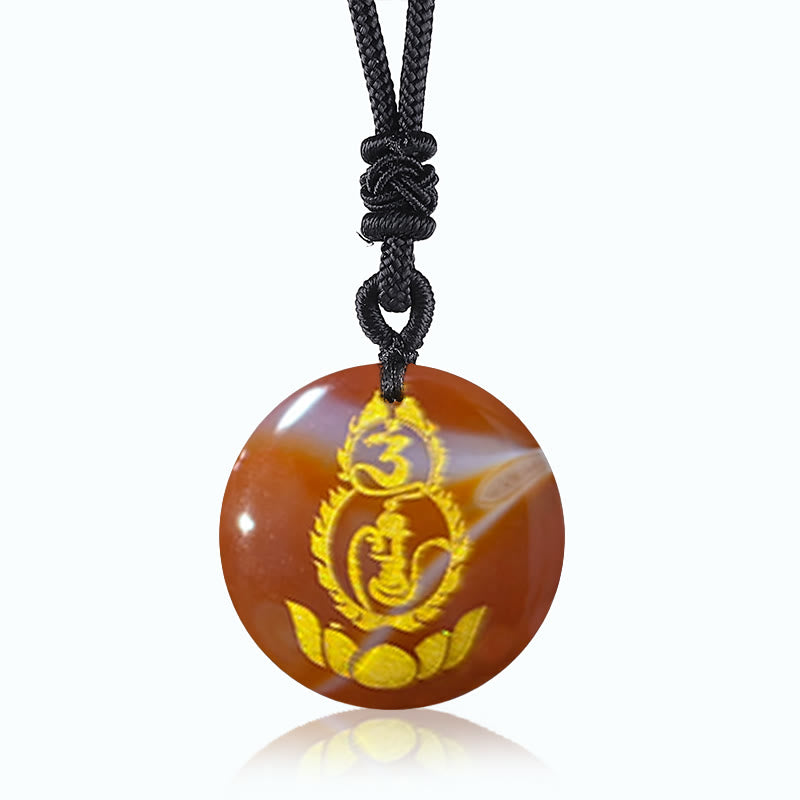 Gourd Lotus Pedestal Pattern Vajra Protection Mantra Natural Various Crystal Black Obsidian Fulfilment Necklace Pendant