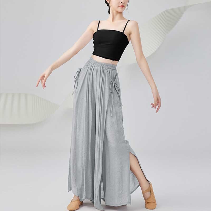 Solid Color Loose Cotton Linen Wide Leg Pants For Yoga Classical Dance