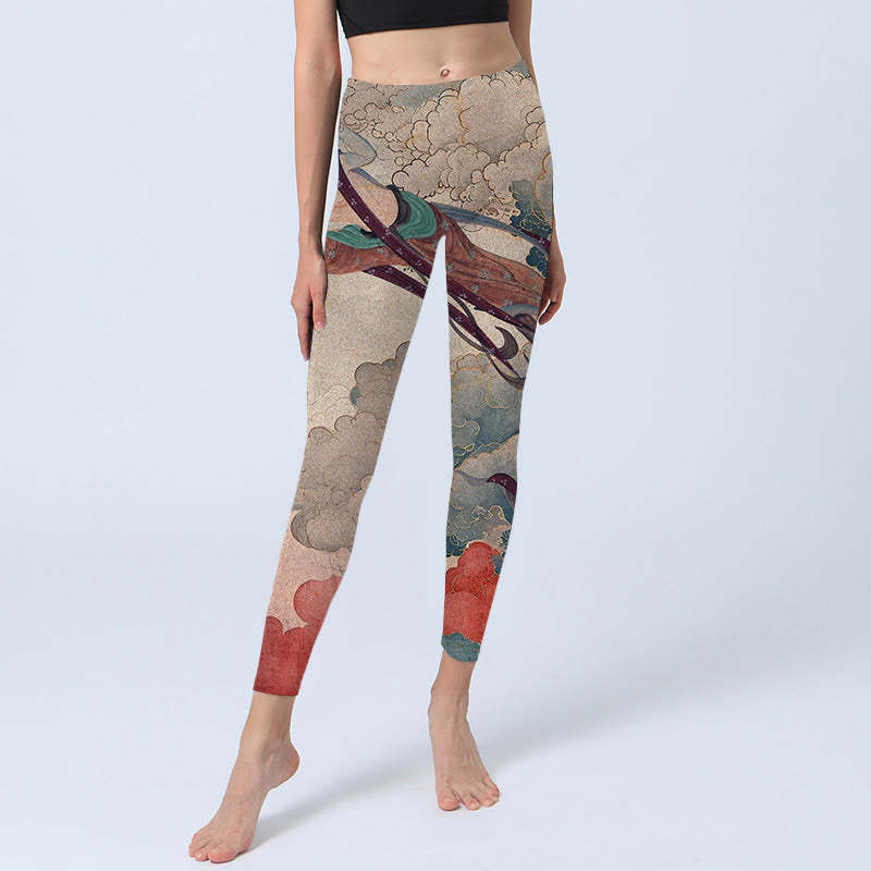 Dunhuang Flying Apsaras Auspicious Clouds Print Fitness Leggings Women's Yoga Pants