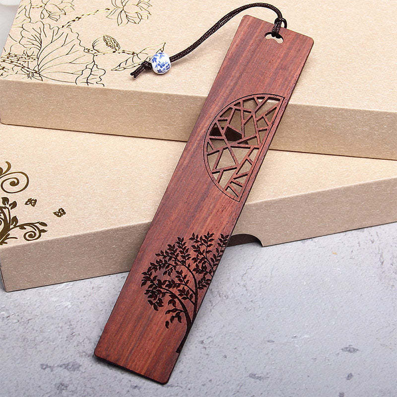 The Tree of Life Ebony Wood Small Leaf Red Sandalwood Bookmarks With Gift Box