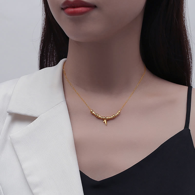 Golden Bamboo Pattern Titanium Steel Wealth Necklace Pendant
