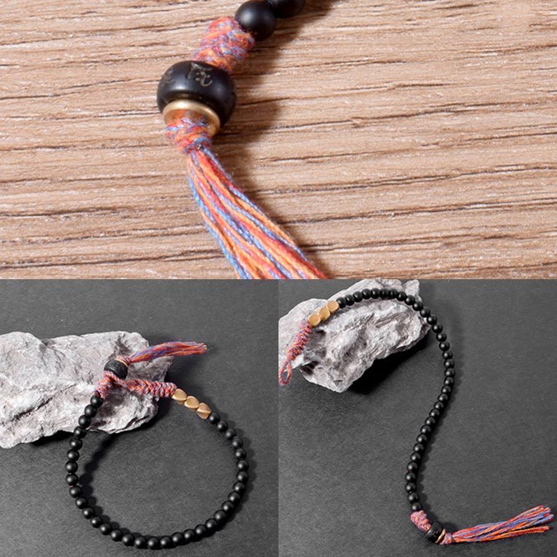 Handmade Tibetan Black Onyx Tassel Bracelet