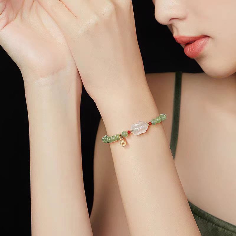 Natural Hetian Jade Agate Rabbit Copper Coin Luck Bracelet