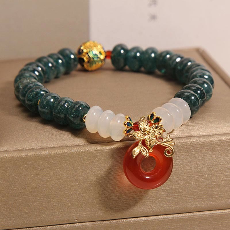 Jade White Agate Red Agate Peace Buckle Abacus Beads Luck Bracelet