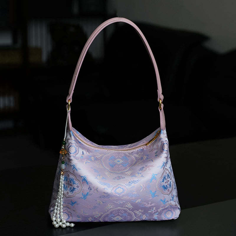 Lotus Bamboo Crane Deer Butterfly Mountain Xiangyunsha Silk Song Brocade Crossbody Bag Shoulder Bag