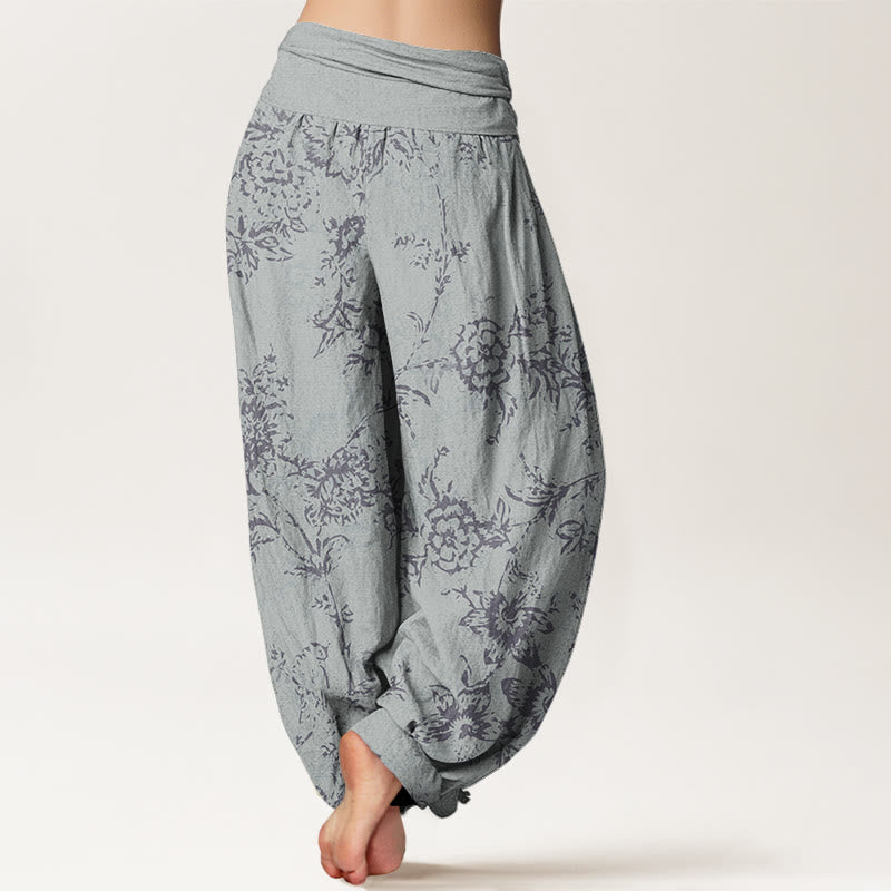 Flowers Pattern Women's Elastic Waist Harem Pants
