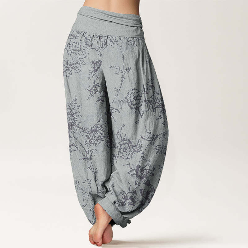 Flowers Pattern Women's Elastic Waist Harem Pants