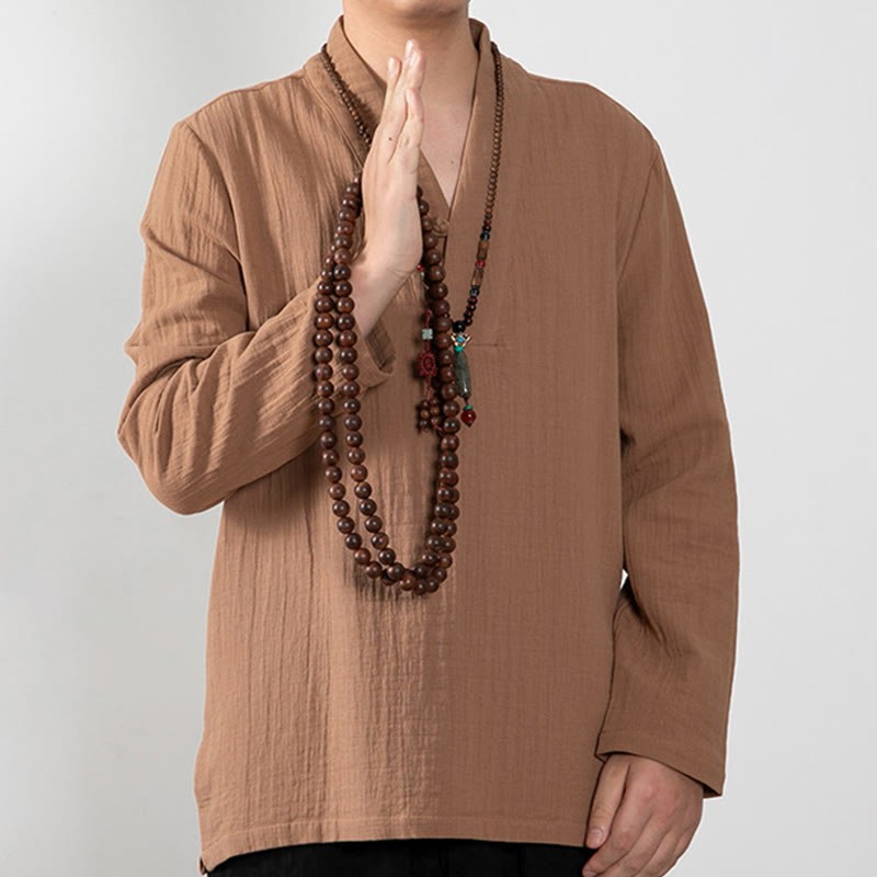 Fall Simple V-Neck Long Sleeve T-Shirt Cotton Men Clothing