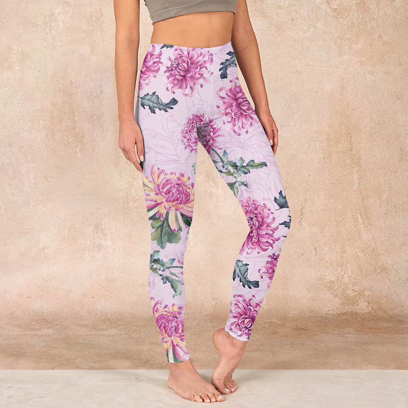 Pink Chrysanthemum  Gym Leggings Women's Yoga Pants