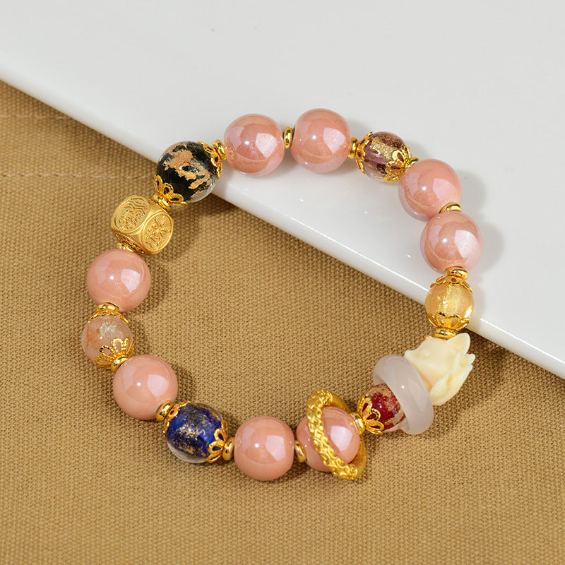 Tibetan Incense Ash Liuli Glass Bead Luck Protection Nine-Tailed Fox Bracelet