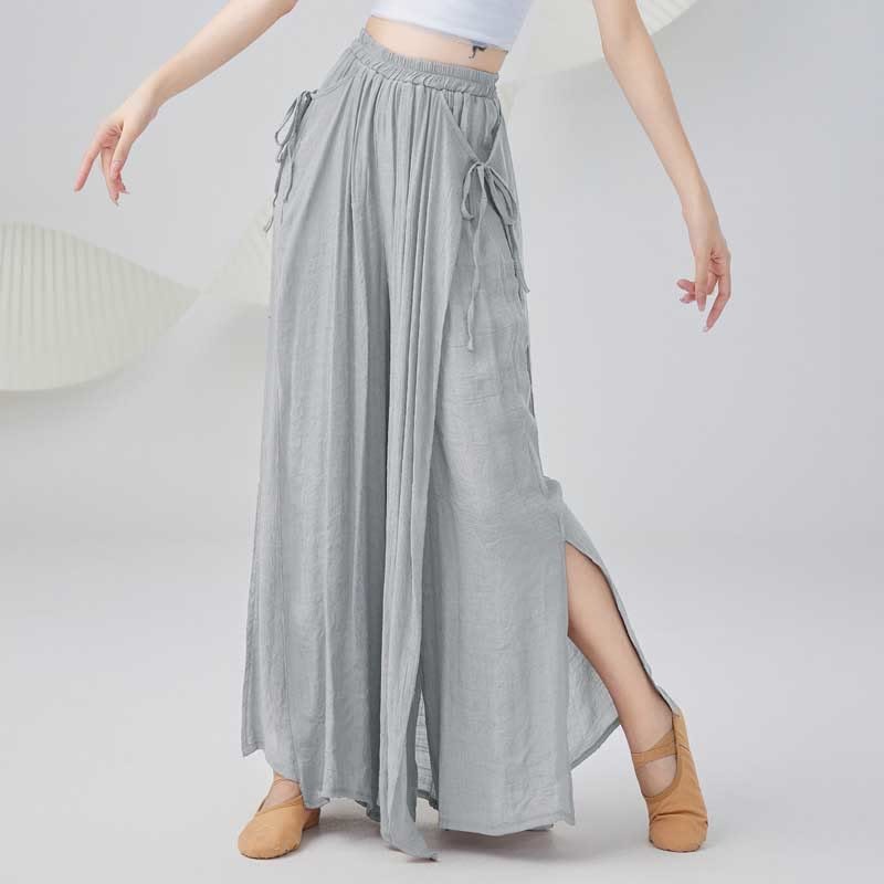 Solid Color Loose Cotton Linen Wide Leg Pants For Yoga Classical Dance