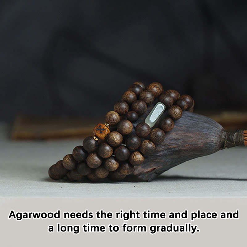 108 Mala Beads Brunei Agarwood Hetian Jade Yak Bone Strength Balance Bracelet