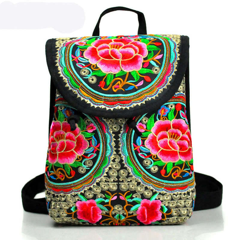 Peony Chinese Money Tree Embroidery Canvas Backpack