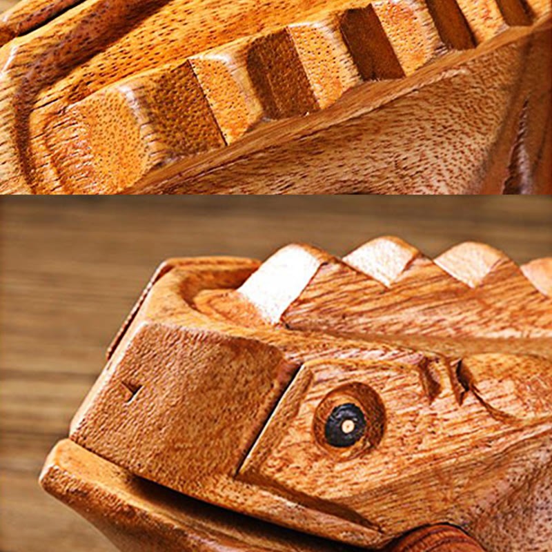 Handcrafted FengShui Wealth Luck Frog Mini Wooden Croaking Frog Guiro Decoration