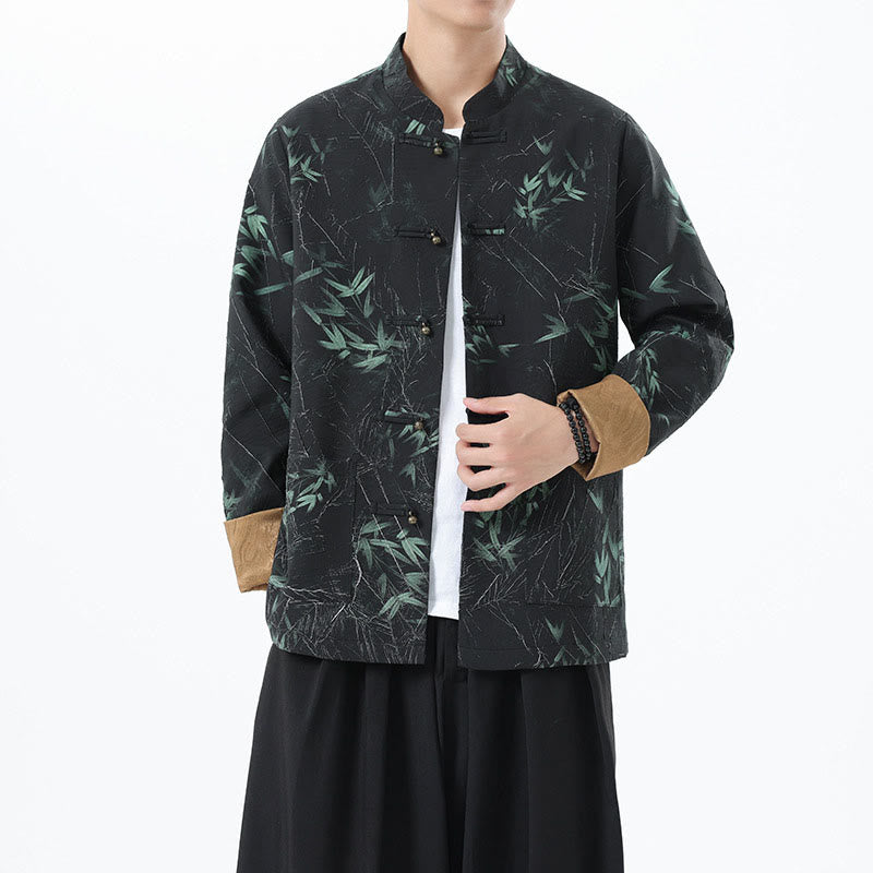 Printing Bamboo Casual Frog-button Spandex Men's Jacket Shirt Clothing