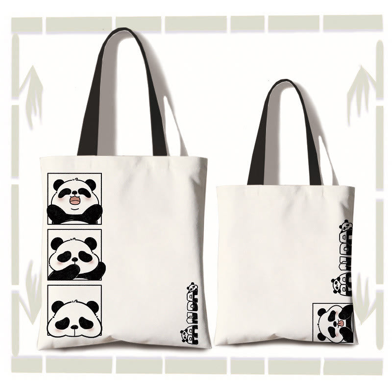 Large Capacity Handmade Canvas Cute Panda Commuter Shoulder Bag Shopping Bag