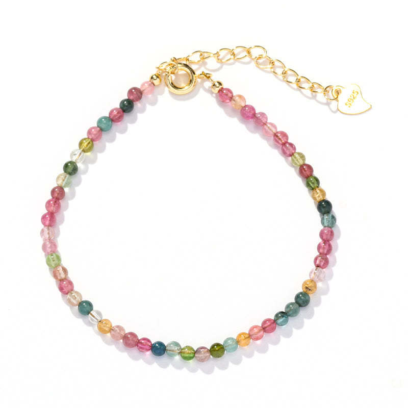 2mm Multicolor Tourmaline Ultra-thin Beads 14k Gold Plated Copper Wisdom Bracelet