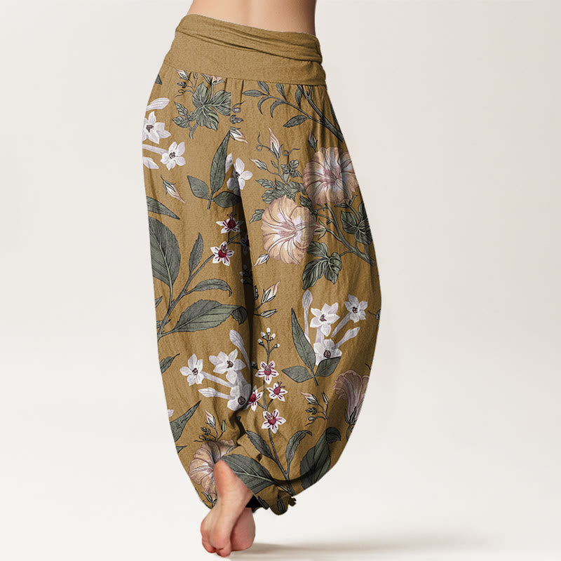 Flower Plant Pattern Women's Elastic Waist Harem Pants