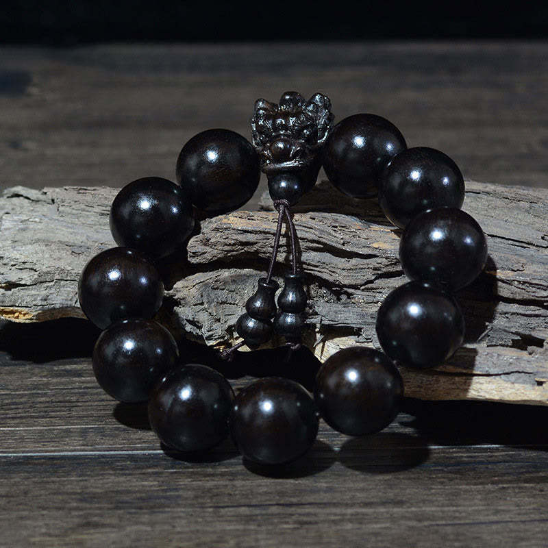 Rosewood Green Sandalwood Small Leaf Red Sandalwood Agarwood Dragon Carved Protection Bracelet