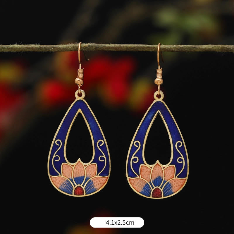 Lotus Butterfly Flower Alloy Copper Enlightenment Drop Earrings