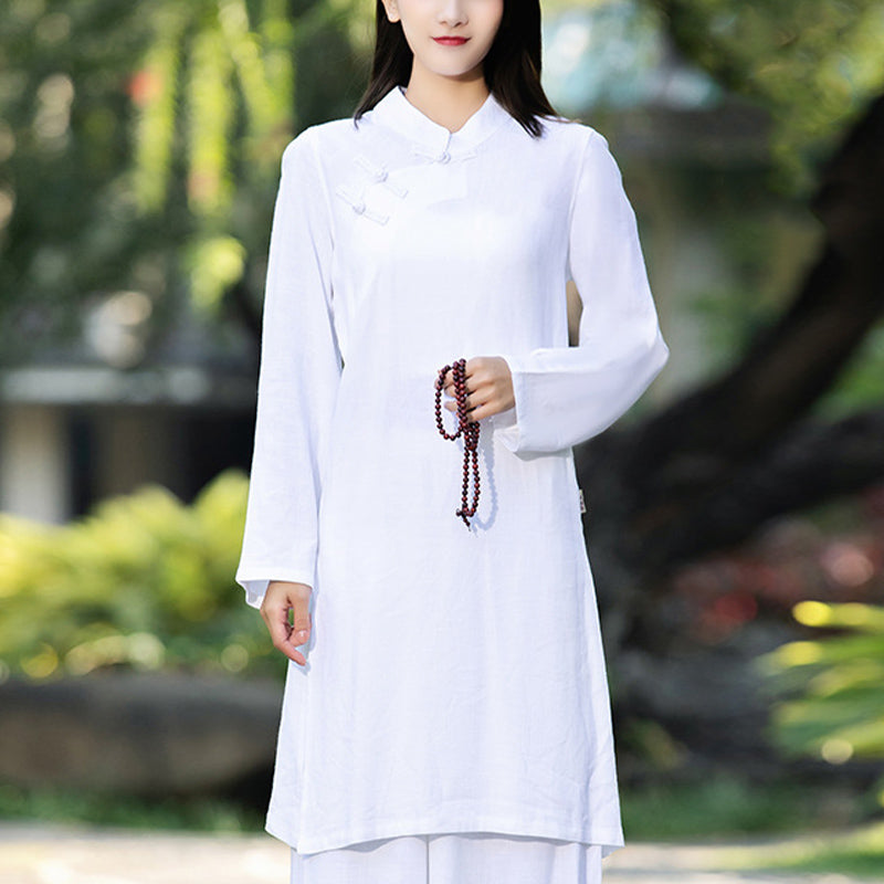 2Pcs Plain Long Sleeve Zen Yoga Clothing Meditation Clothing Top Pants Women's Set