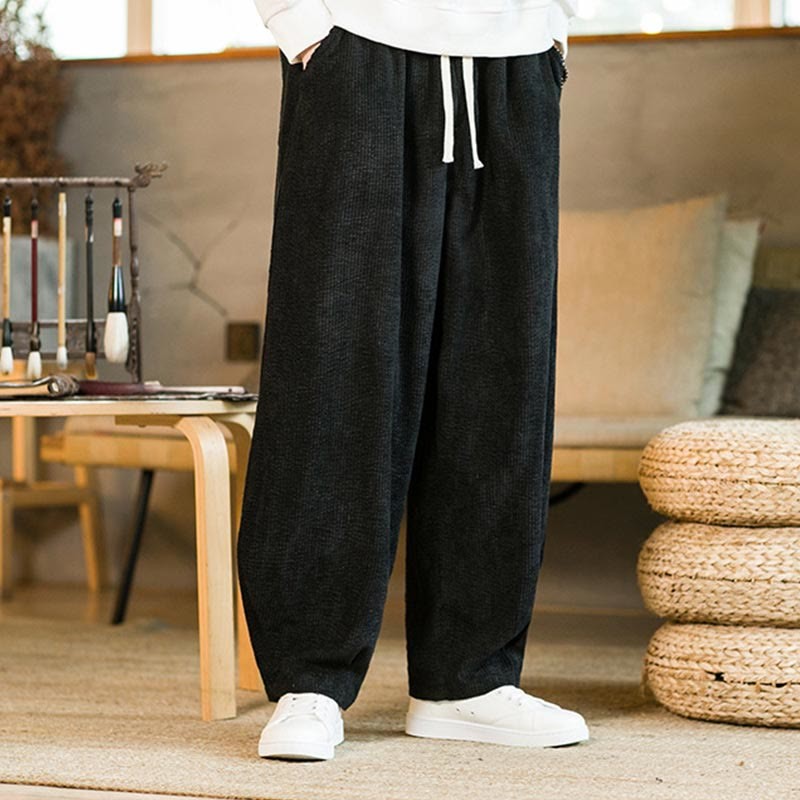 Fall Winter Men's Drawstring Corduroy Harem Pants With Pockets