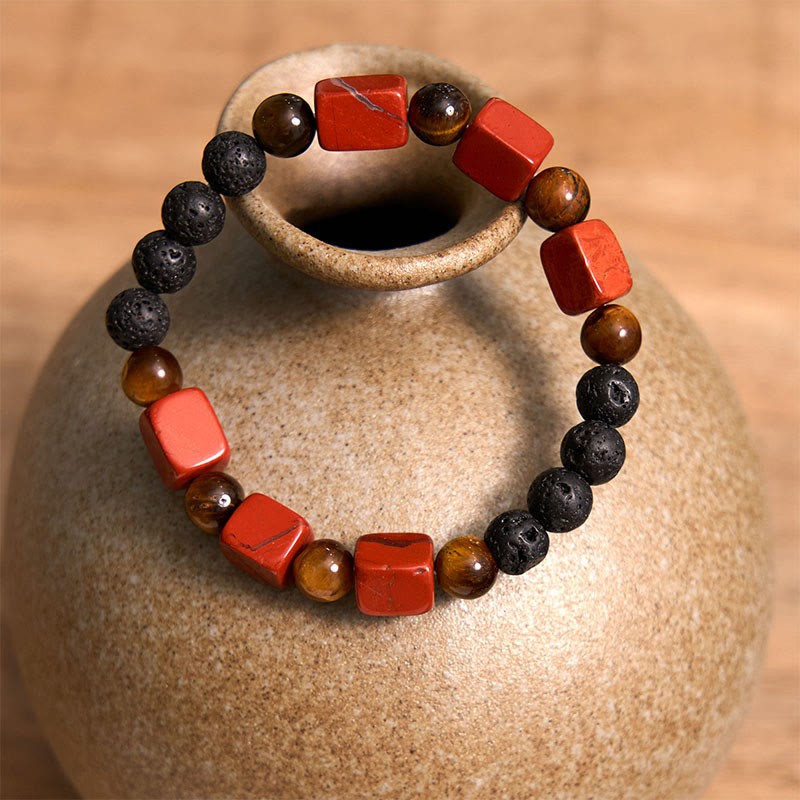 Various Crystals Cube Amethyst Lava Rock Support Bracelet