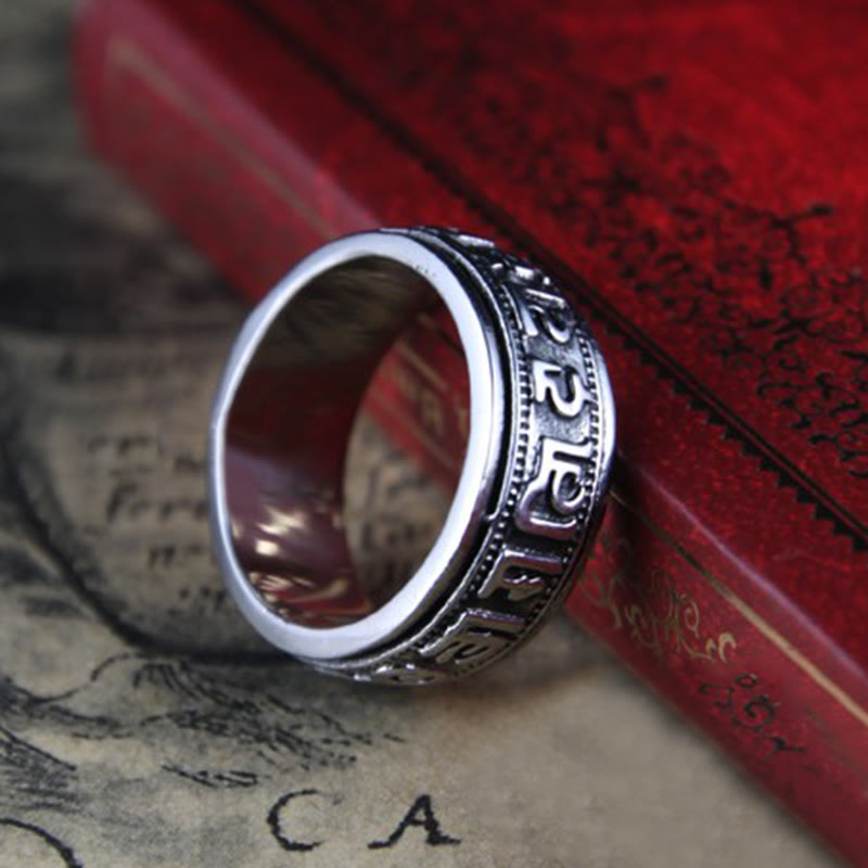 Tibetan Om Mani Padme Hum Titanium Steel Spinner Balance Ring