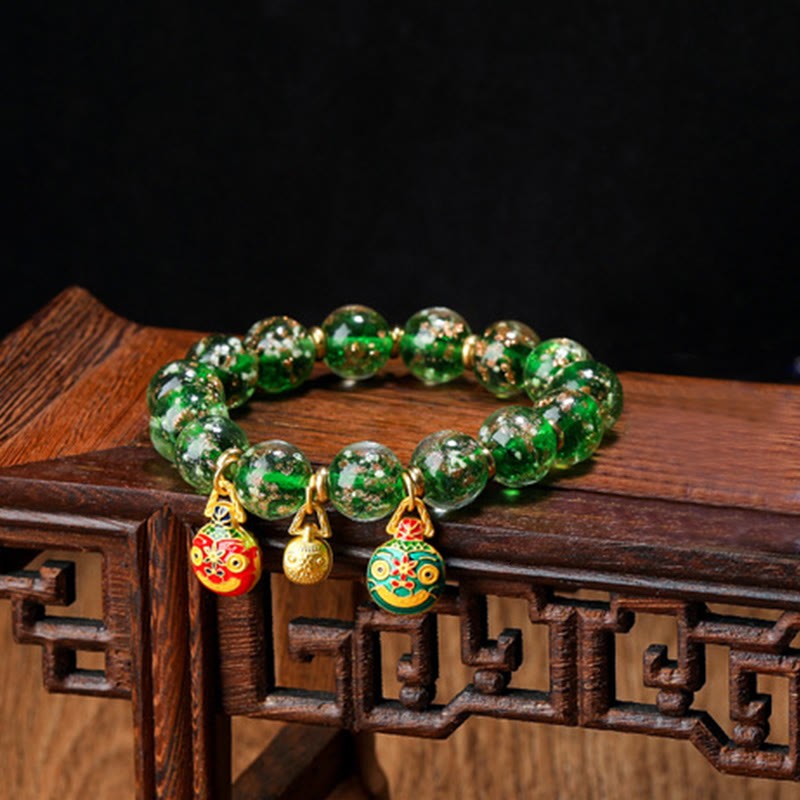 Gold Swallowing Beast Family Charm Luminous Fluorescent Liuli Glass Bead Success Bracelet