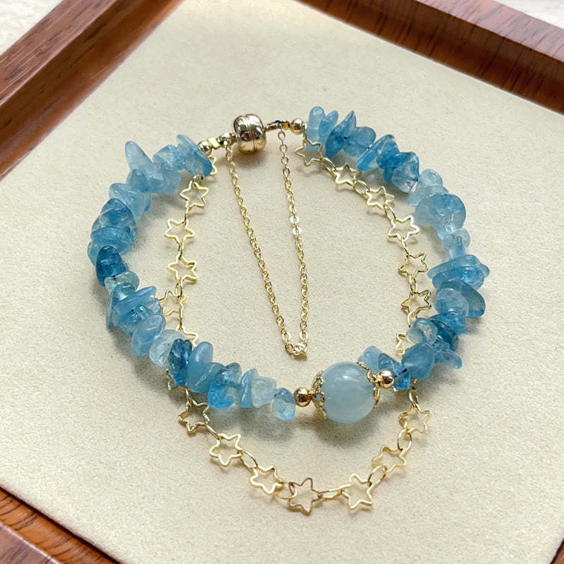 Aquamarine Gravel Design Star Healing Magnetic Buckle Bracelet
