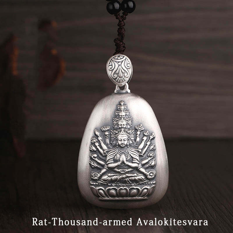 999 Sterling Silver Chinese Zodiac Natal mystic zen Heart Sutra Engraved Protection Necklace Pendant
