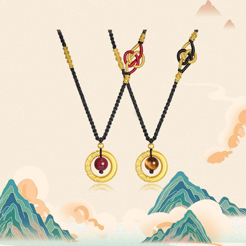 Round Tiger Eye Cinnabar Bead Protection Necklace Pendant
