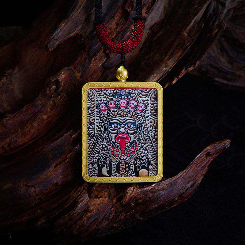 Tibetan Zakiram Nine-Tailed Fox Yellow God of Wealth Painted Thangka Hope Necklace Pendant