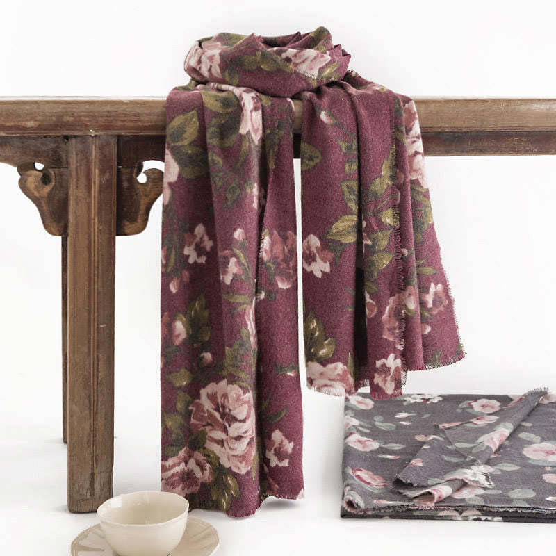 Tibetan Shawl Garden Rose Fall Winter Cozy Travel Scarf Wrap