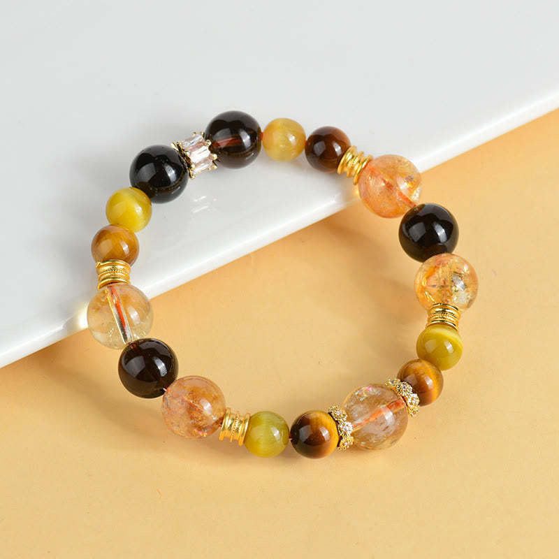 Natural Citrine Smoky Quartz Tiger Eye Duobao Crystal Prosperity Bracelet