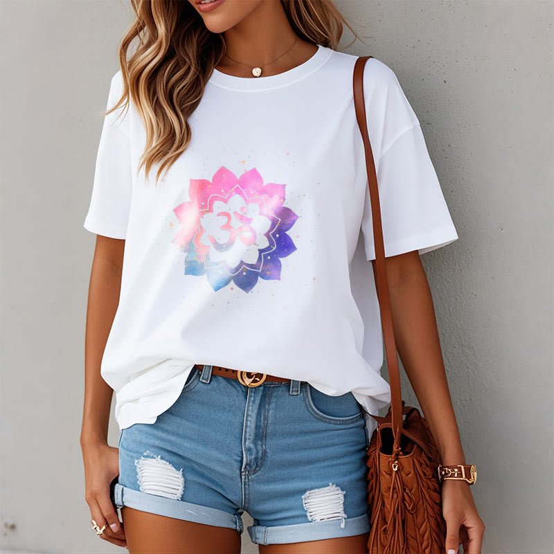 Om Colorful Lotus Cotton Tee T-shirt