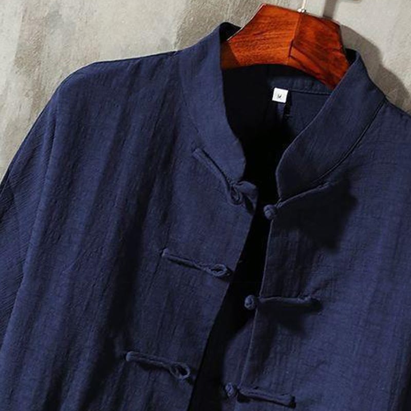 Stand Collar Tang Suit Casual Cotton Linen Shirt